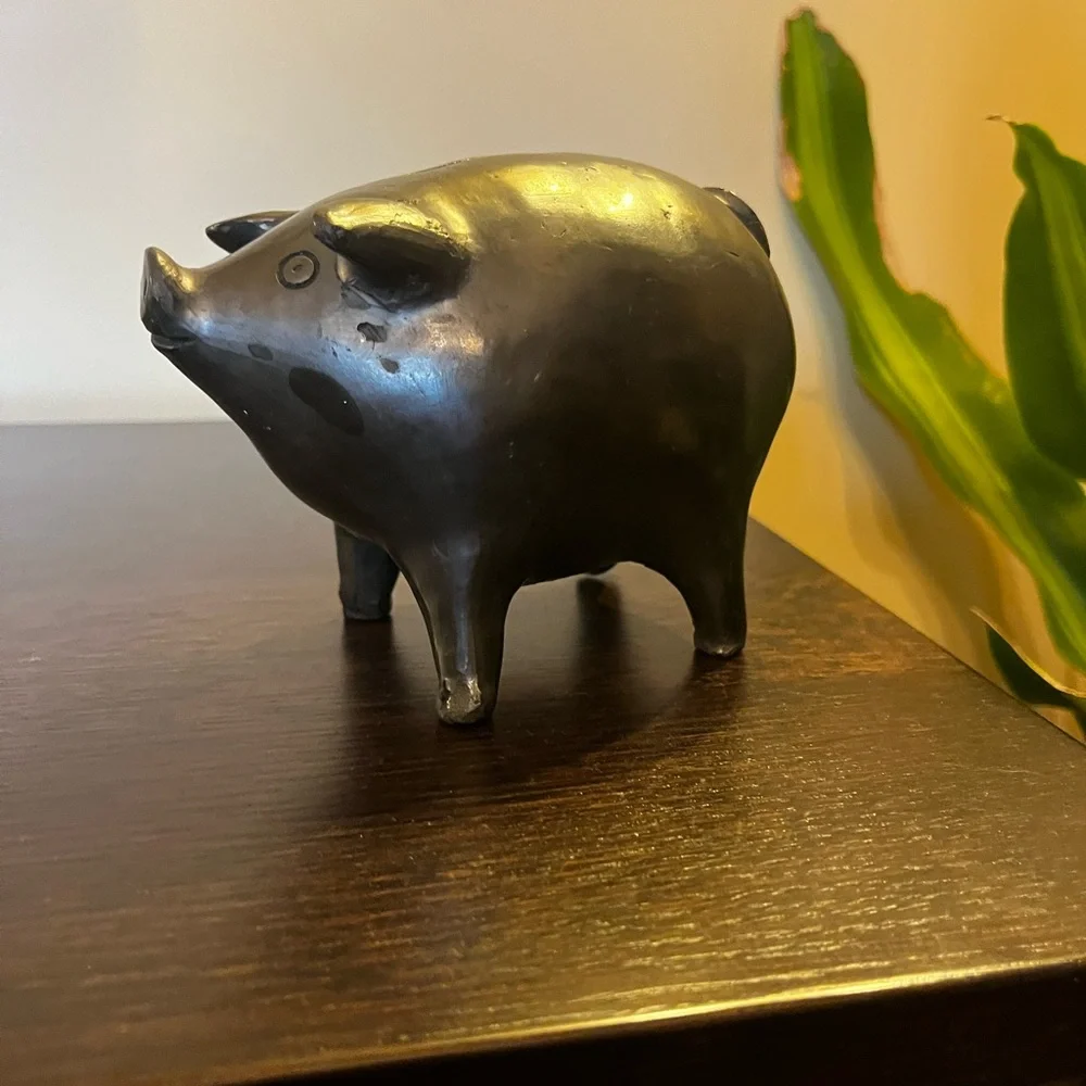 Vintage Handmade Blackware Pottery Piggy Bank Signed Oaxaca Mexico - Picture 3 of 9
